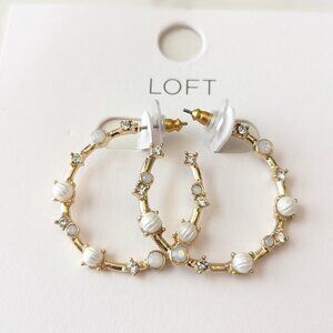 Loft Pearlized Crystal Delicate Hoop Earrings